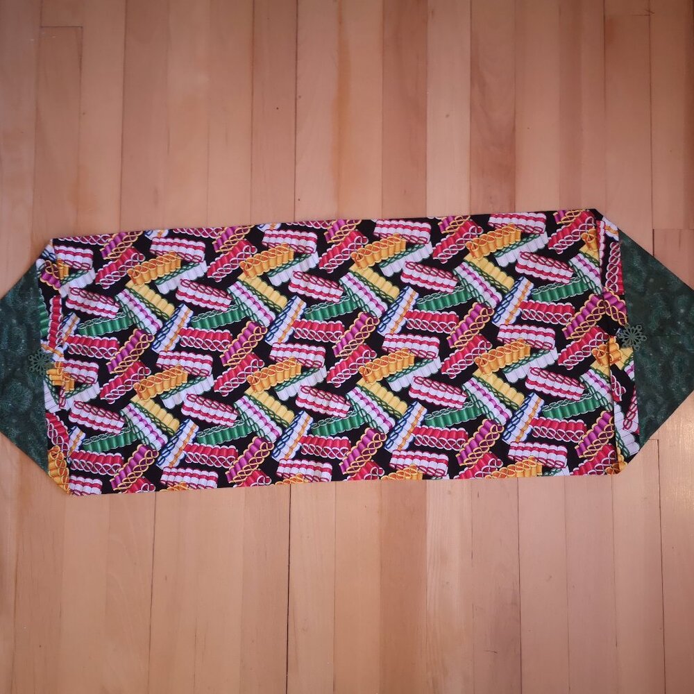 Vintage Cotton Ribbon Candy Patterned Multi Colored Table Runner 13"x 40"